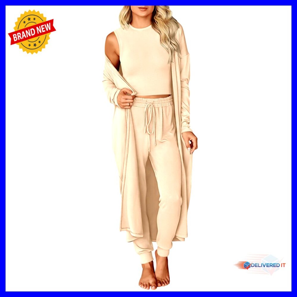 3 Piece Lounge Set: Cardigan, Crop Top, Jogger Pants - Travel Outfits